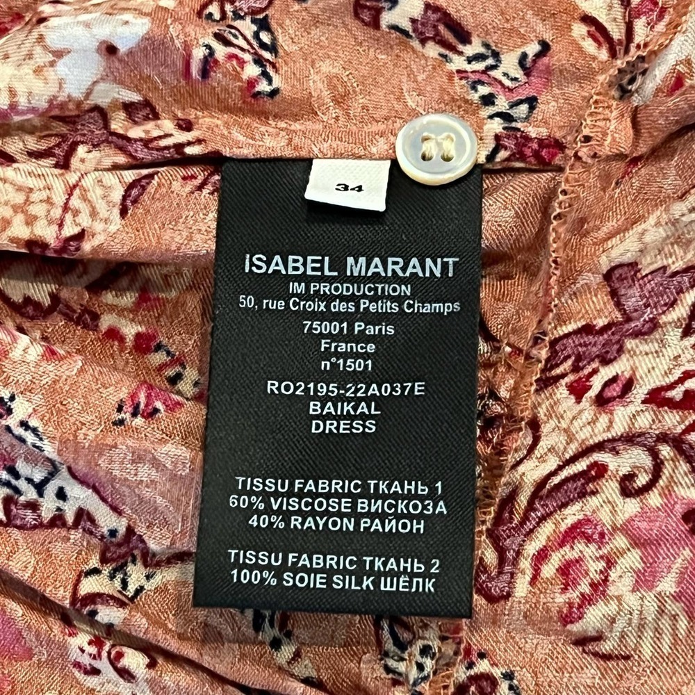 ISABEL ETOILE MARANT BAIKAL FLORAL JACQUARD WRAP DRESS PINK NWT WOMEN'S SIZE 34 - Picture 15 of 16